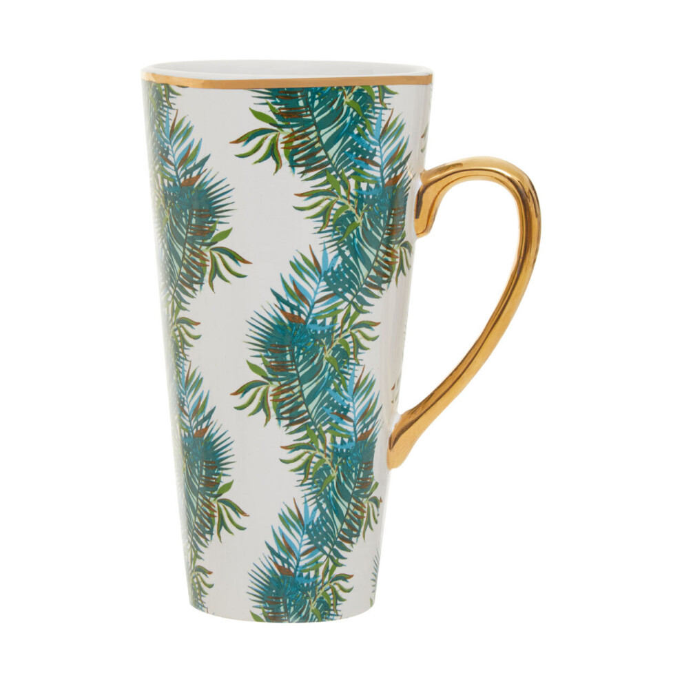Palm Latte Mug,Ceramic Coffee Mug With Tropical Green Leaves Print,Stoneware Mug For Daily Use & Gifting