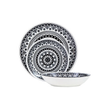 12 Piece Black and White Dinner Set, Bold Abstract Design White and Black Dinner Set, 12 Pc Dinnerware Set