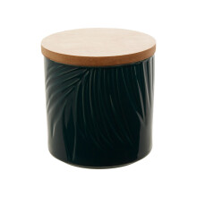 Dark Green Small Storage Jar With Bamboo Lid,Porcelain Jar With Embossed Leaf Texture,Perfect Kitchen Jar