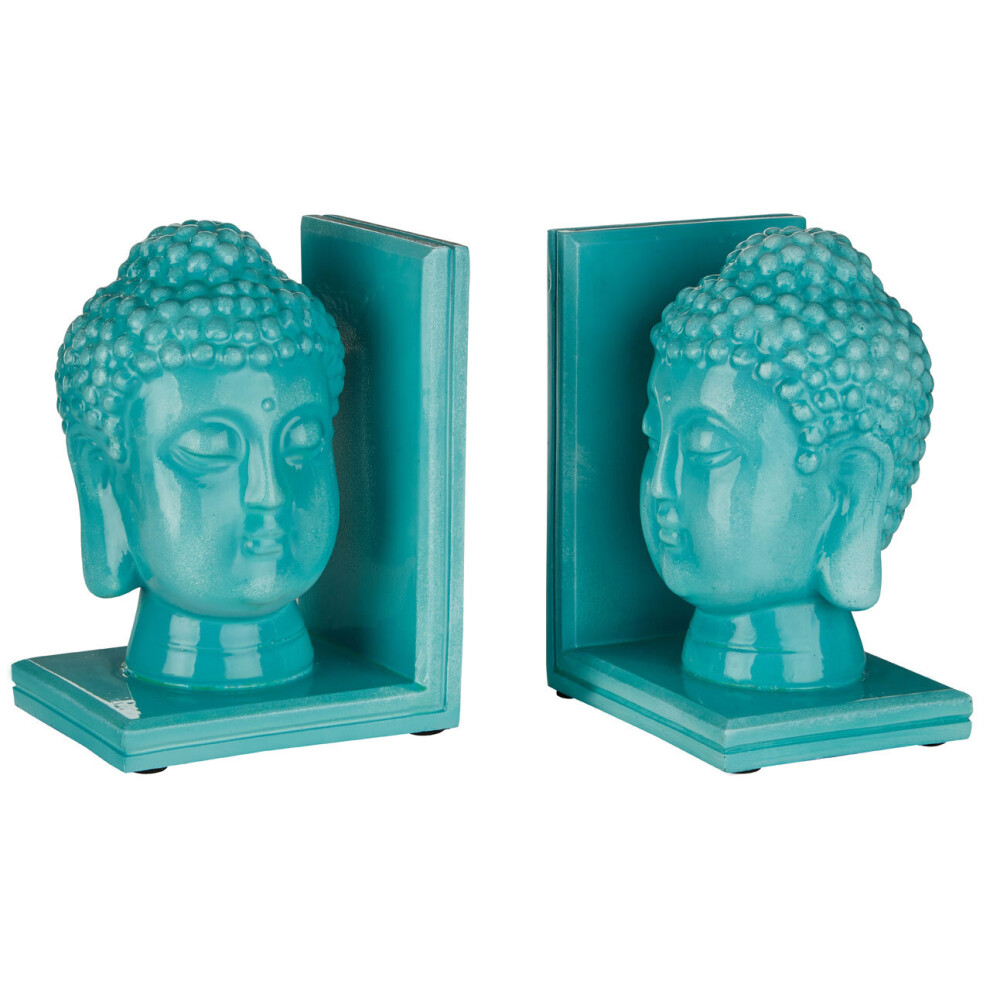 Premier Housewares Set Of Buddha Head Bookends Turquoise
