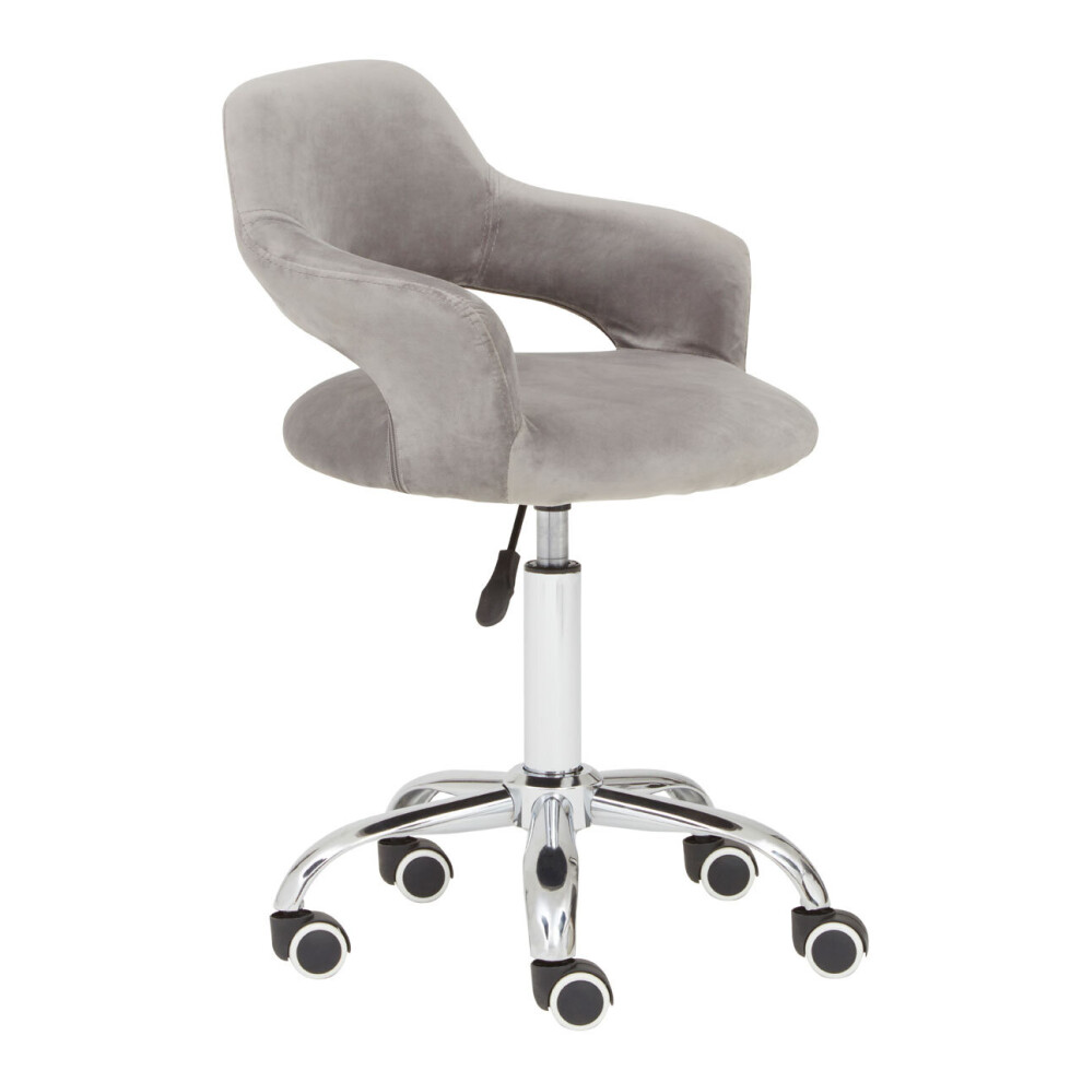 Premier Housewares Grey Velvet Home Office Chair with Curved Back