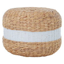 White Stripe Seagrass Pouffe, Comfortable footrest seagrass pouffe,Easy to move woven stool, Versatile stool