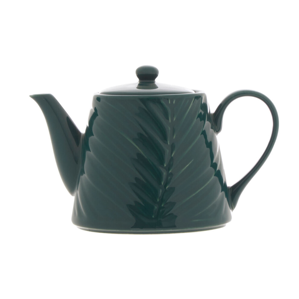 Botanical Pattern Ceramic Teapot,Dark Green Teapot With Embossed Detailing,Tea Pot For Herbal Blends