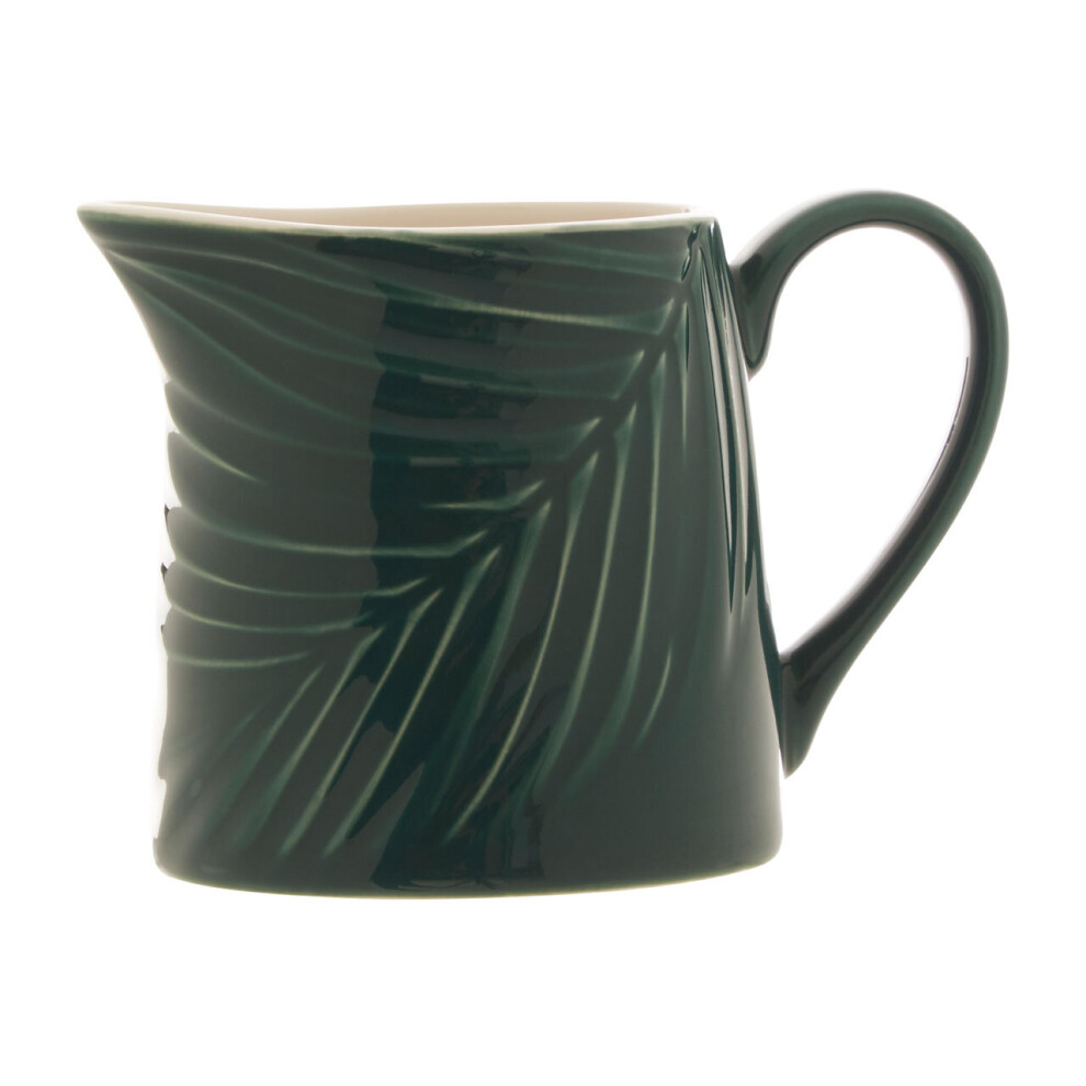 Ceramic Milk Jug,Dark Green Milk Dispenser With Embossed Botanical Detailing,Milk Holder With Tapered Base