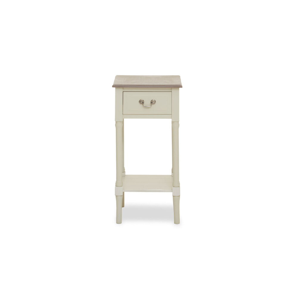 Premier Housewares Ivory Side Table With Drawer, Slim Night Stand End Table With Bottom Shelf, Bedside Night Table For Home White