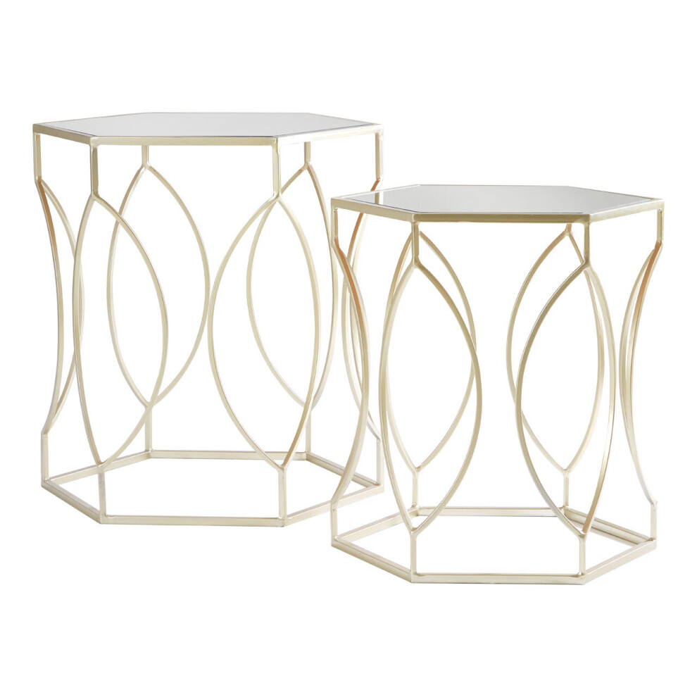Sleek Set Of Two Champagne Finish Tables, Metallic Champagne Frame Side Table, Sleek Small Table For Lounge