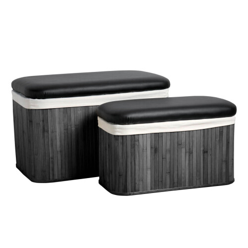 Premier Housewares Premier Housewares Ottoman Black Bamboo Storage Seats