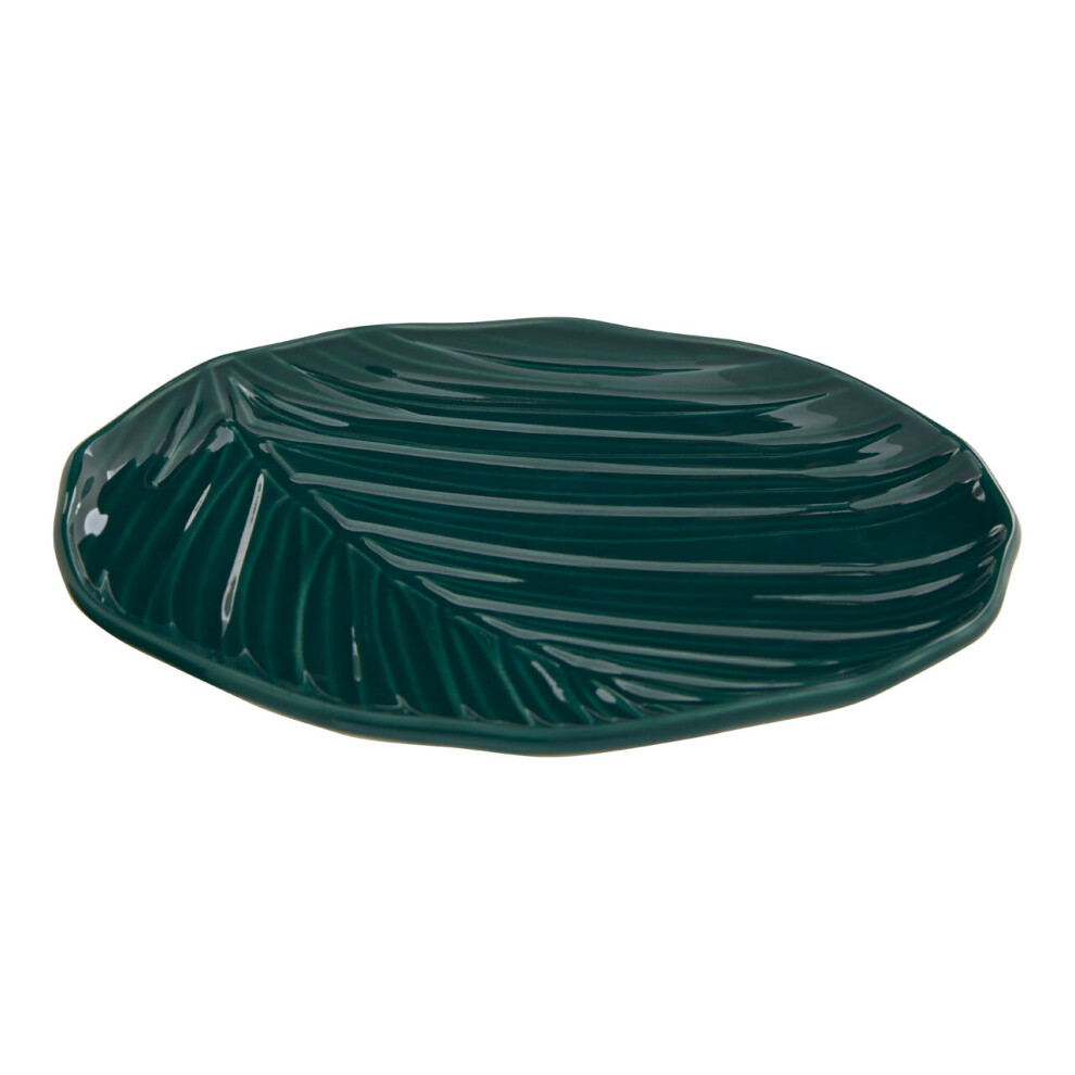 Dark Green Canape Plate,Porcelain Plate,Small Tropical Leaf Texture Serving Plate,Perfect For Appetizers