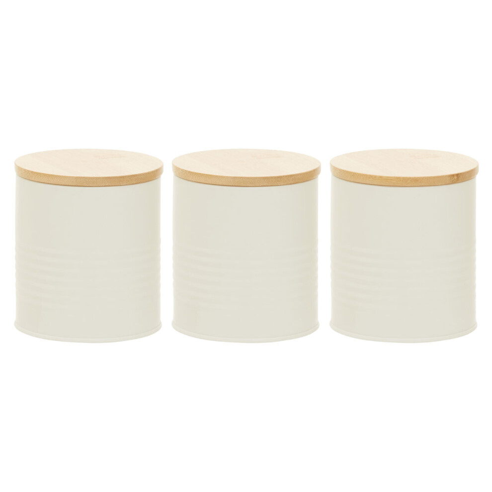 Premier Housewares Durable Set Of Three Cannisters, Stylish Design Kitchen Canisters, Secured Storage Canister Set Cream