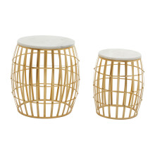 Premier Housewares Jolie Set of Two Round Table with White Marble and Gold Frame