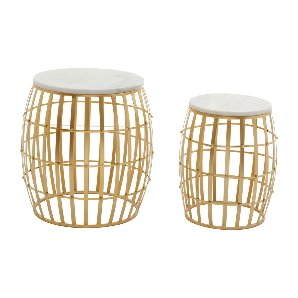 Premier Housewares Jolie Set of Two Round Table with White Marble and Gold Frame