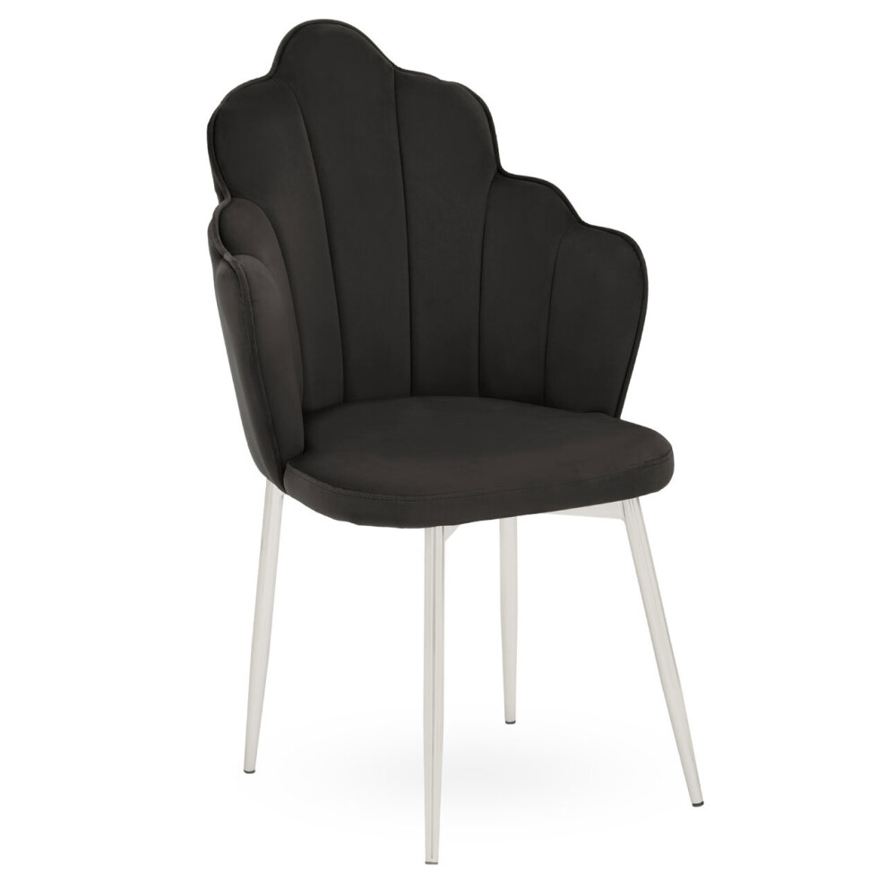Premier Housewares Black Velvet Dining Chair, Durable & Adjustable Velvet Office Chair, Backrest Accent Chair With Chrome Legs