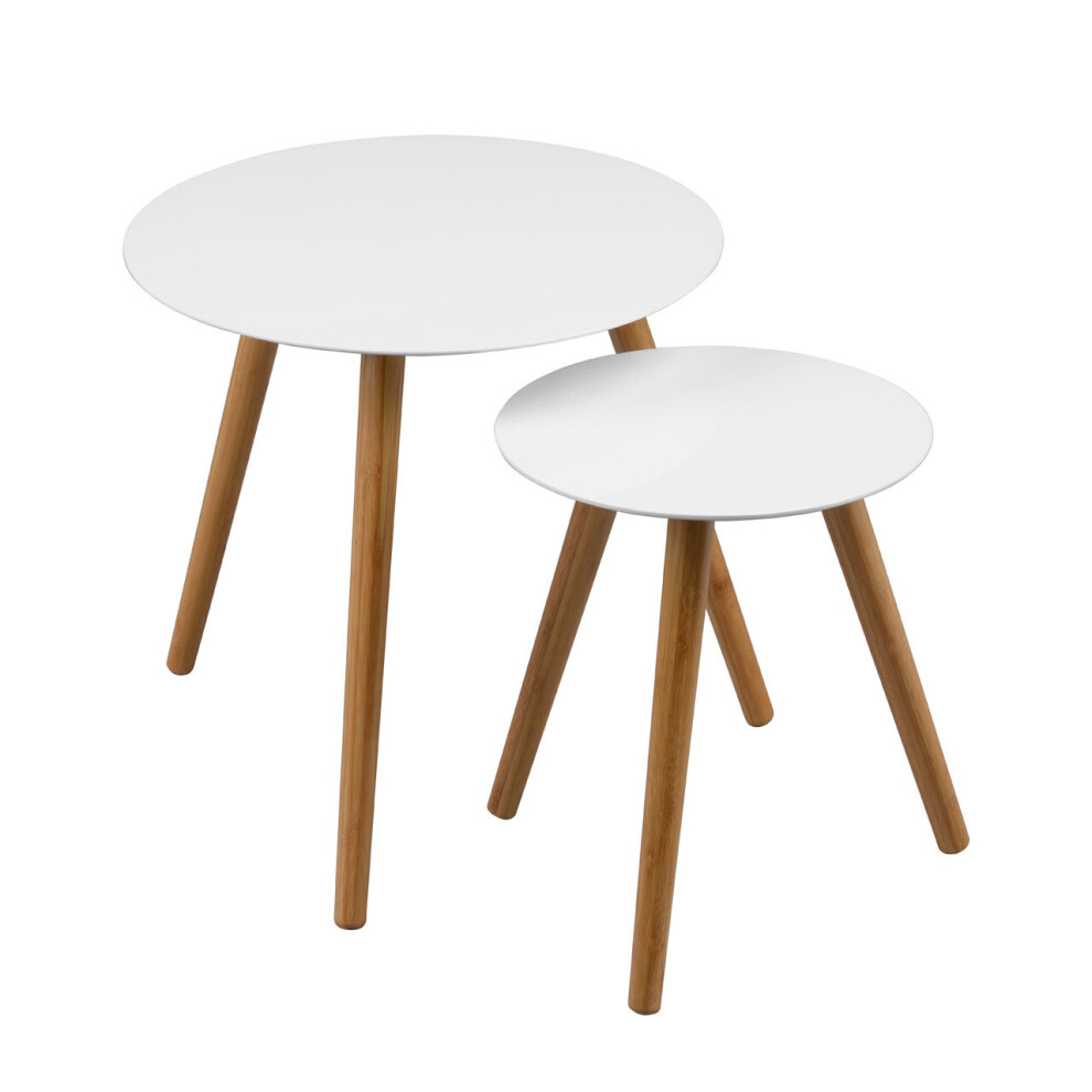 Premier Housewares Round Nest Of 2 Tables, High Gloss White Finish Nesting Table, Long Lasting Coffee Tables For Living Room White,Brown