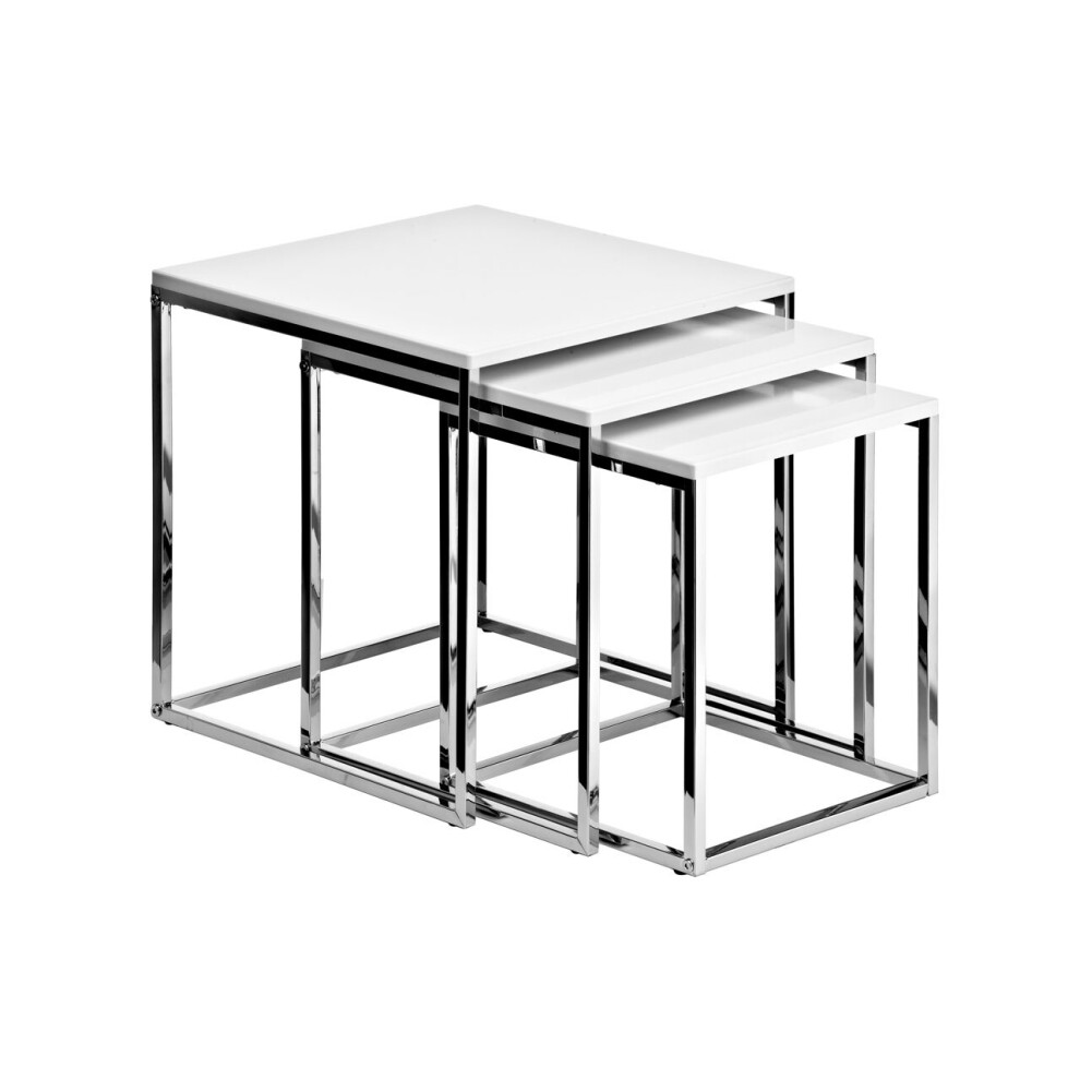 Premier Housewares Nest Of 3 Tables With Chrome Frame White