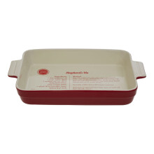 3.2 Litre Red Stoneware Oven Dish with Pie Recipe, Baking Dish with Handles, Heat Resistant Dish up to 230C
