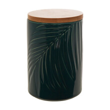 Dark Green Medium Storage Jar With Bamboo Lid,Airtight Jar For Storing Dry Goods,Functional Kitchen Jar