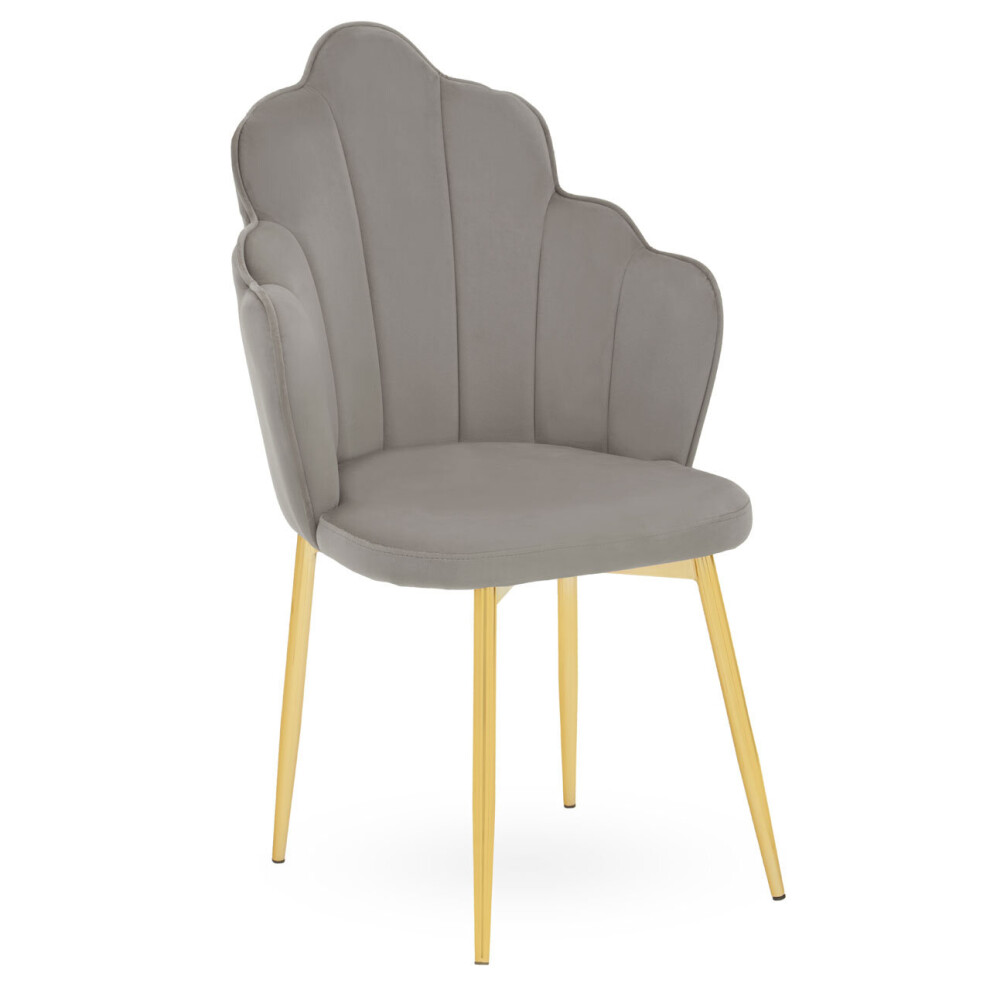 Premier Housewares Grey Velvet Dining Chair, Durable & Adjustable Velvet Office Chair, Backrest Grey Accent Chair With Gold Legs