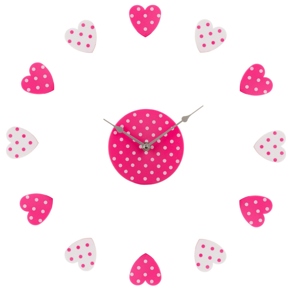 Premier Housewares Pink and White Heart Plastic DIY Wall Clock