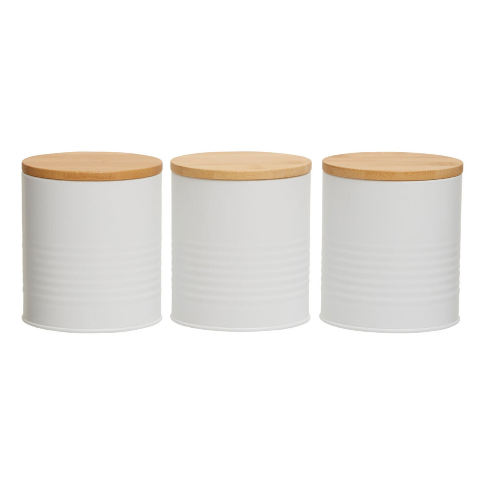Premier Housewares Durable Set Of Three Cannisters, Stylish Design Kitchen Cannisters, Secured Storage Cannister Set White