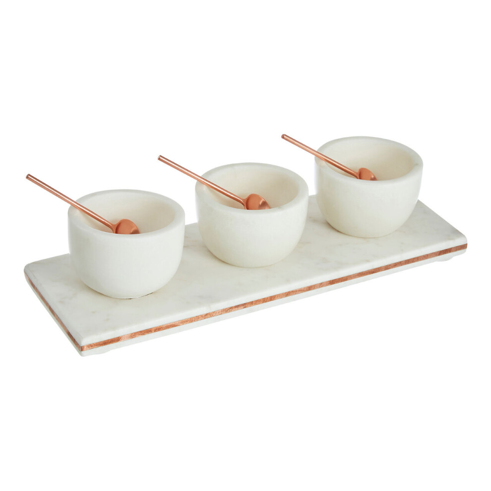 Premier Housewares 3 Pc Marble / Copper Inlay Serving Board Set White