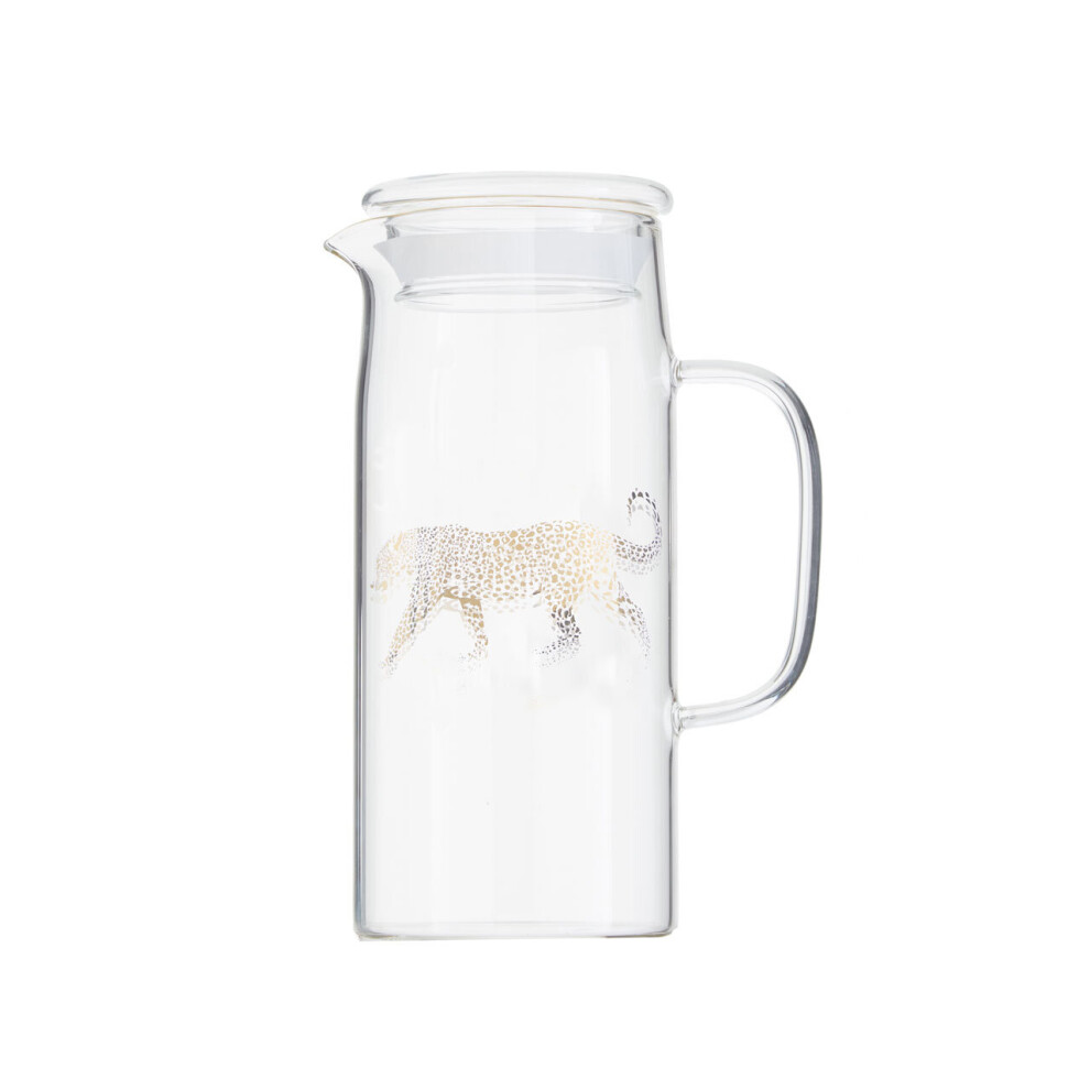 Elegant Leopard Jug, Spacious Glass Jug With Lid For Fridge, Ergonomic Water Jug With Lid For Bedroom
