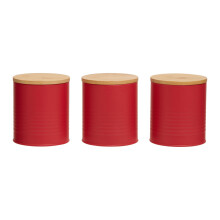Stylish Set Of Three Red Canisters, Practical Design Kitchen Canisters, Durable Stainless Steel Canisters