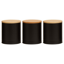 Stylish Set Of Three Black Cannisters, Durable Design Kitchen Cannisters, Secured Storage Cannister Set