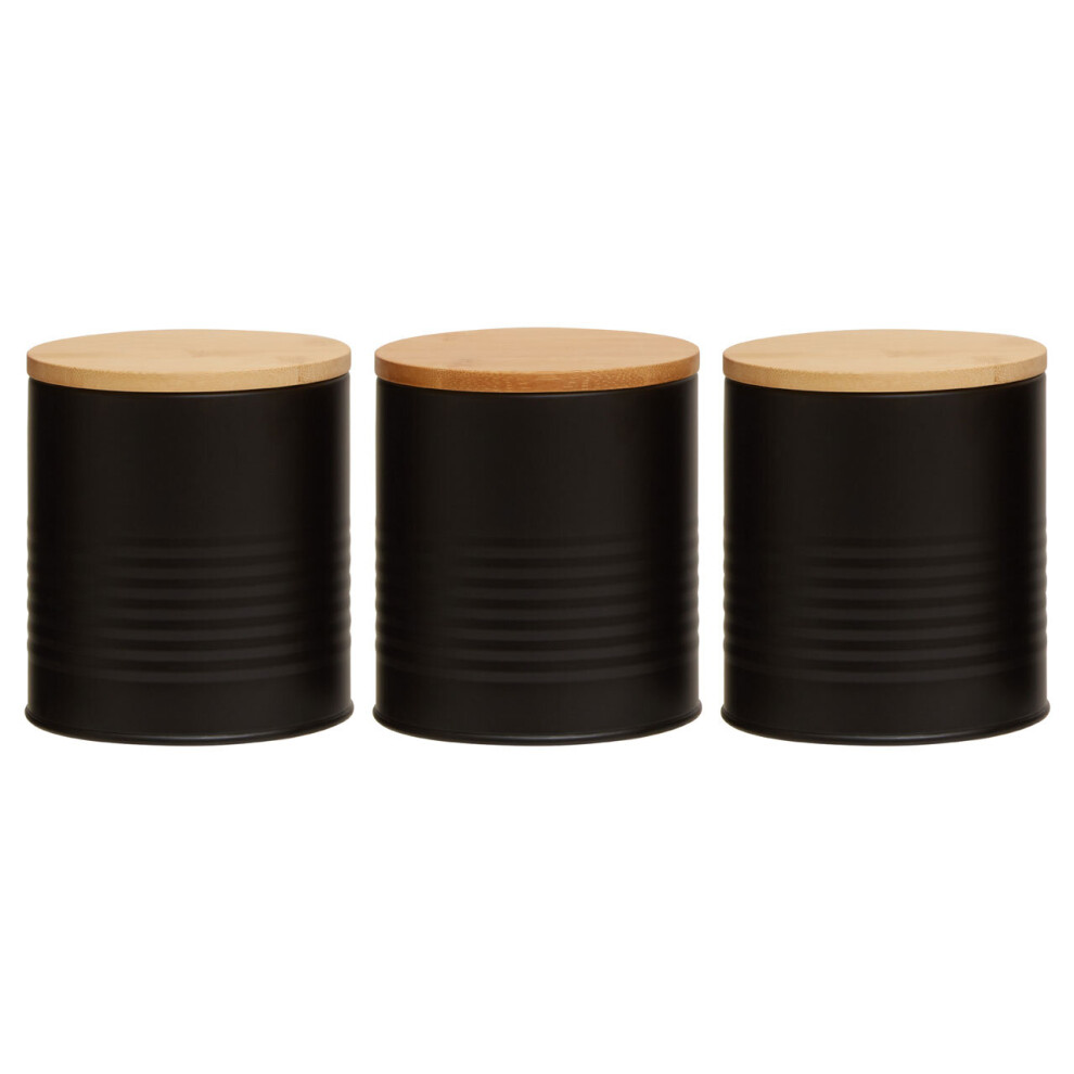 Premier Housewares Stylish Set Of Three Cannisters, Durable Design Kitchen Cannisters, Secured Storage Cannister Set Black