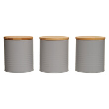 Durable Set Of Three Grey Cannisters, Stylish Design Kitchen Canisters, Secured Storage Canister Set