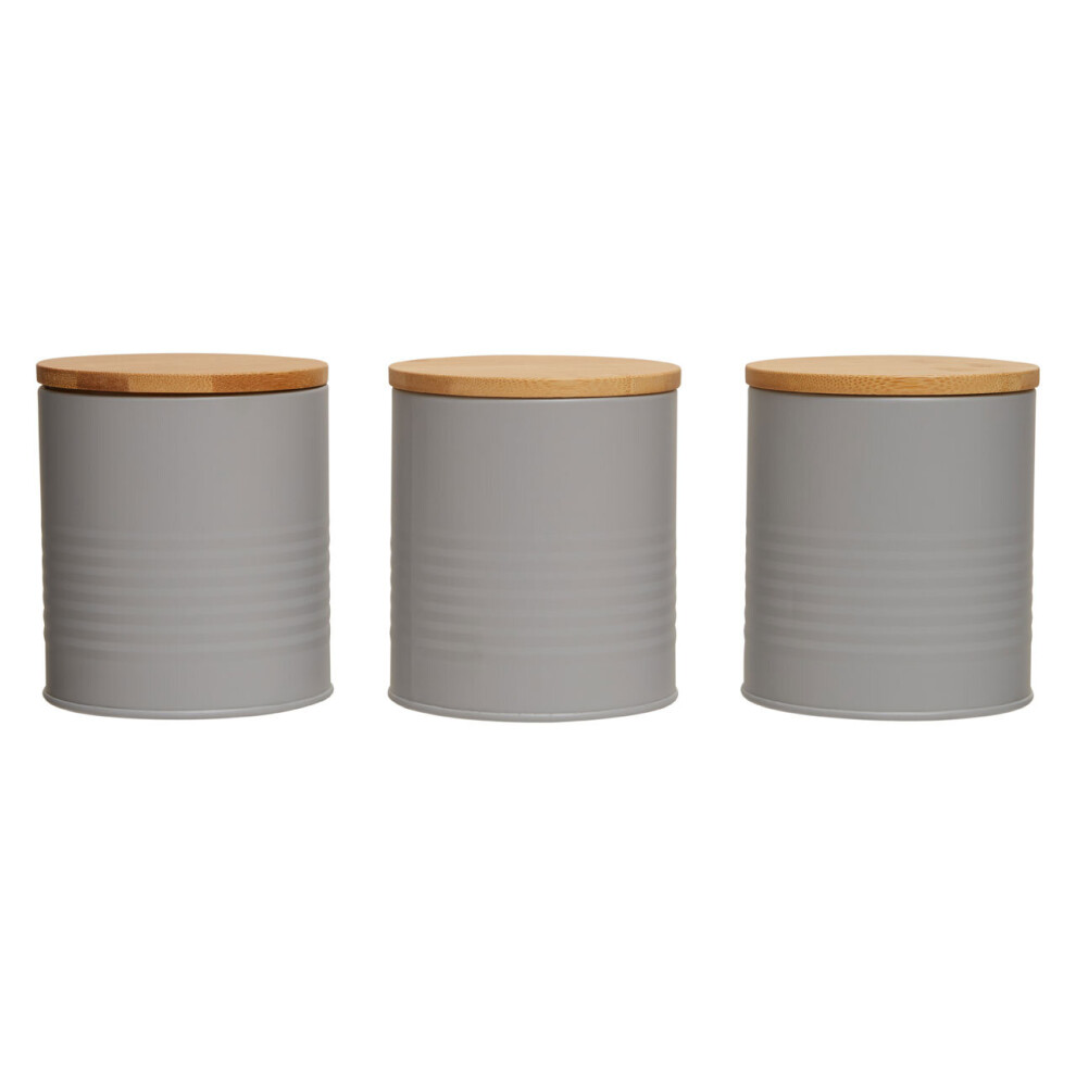Premier Housewares Durable Set Of Three Cannisters, Stylish Design Kitchen Canisters, Secured Storage Canister Set Grey