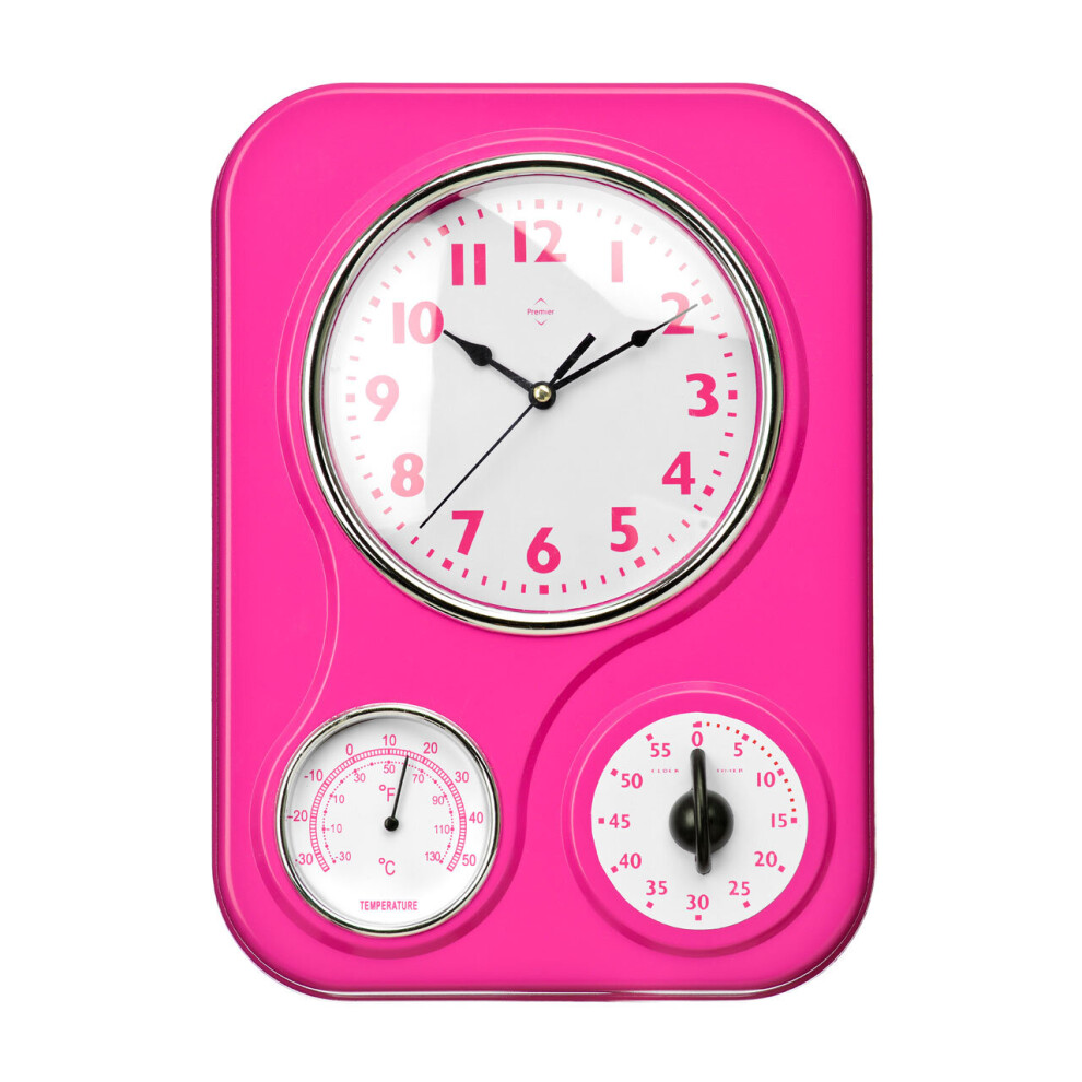 Premier Housewares Hot Pink Timer/Temperature Display Wall Clock