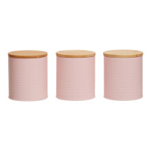 Durable Set Of Three Pink Canisters, Practical Design Kitchen Canisters, Stylish Stainless Steel Canisters