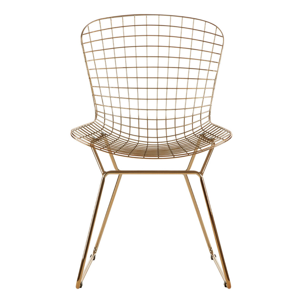 Premier Housewares Metal Grid Frame Wire Chair, Comfortable Seating Garden Wire Chair, Easy Cleaning Wire Frame Gold