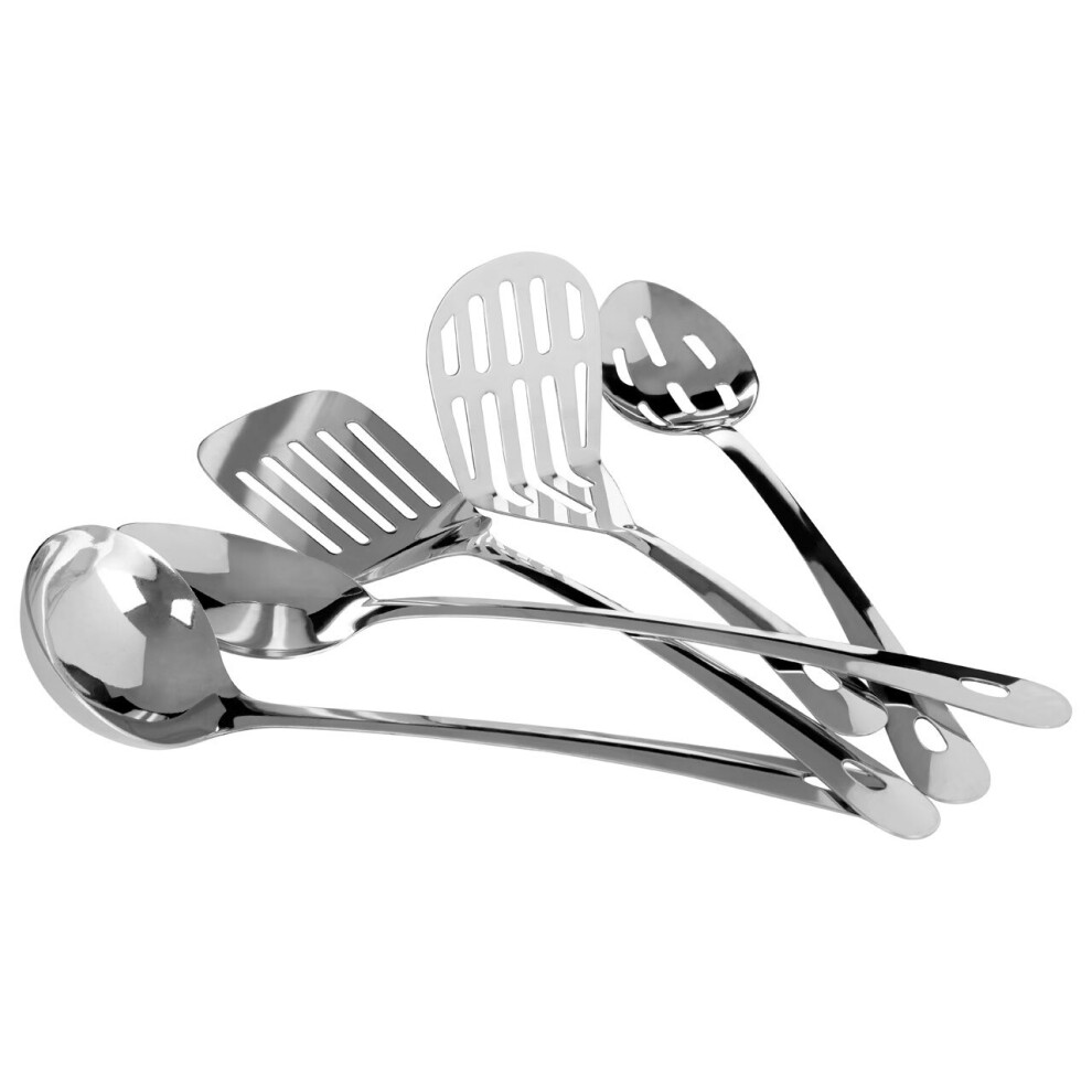 Premier Housewares 5Pc Stainless Steel Kitchen Utensils Set,Cooking Tool Set With Spoon, Ladle, Masher, Slotted Spoon & Turner