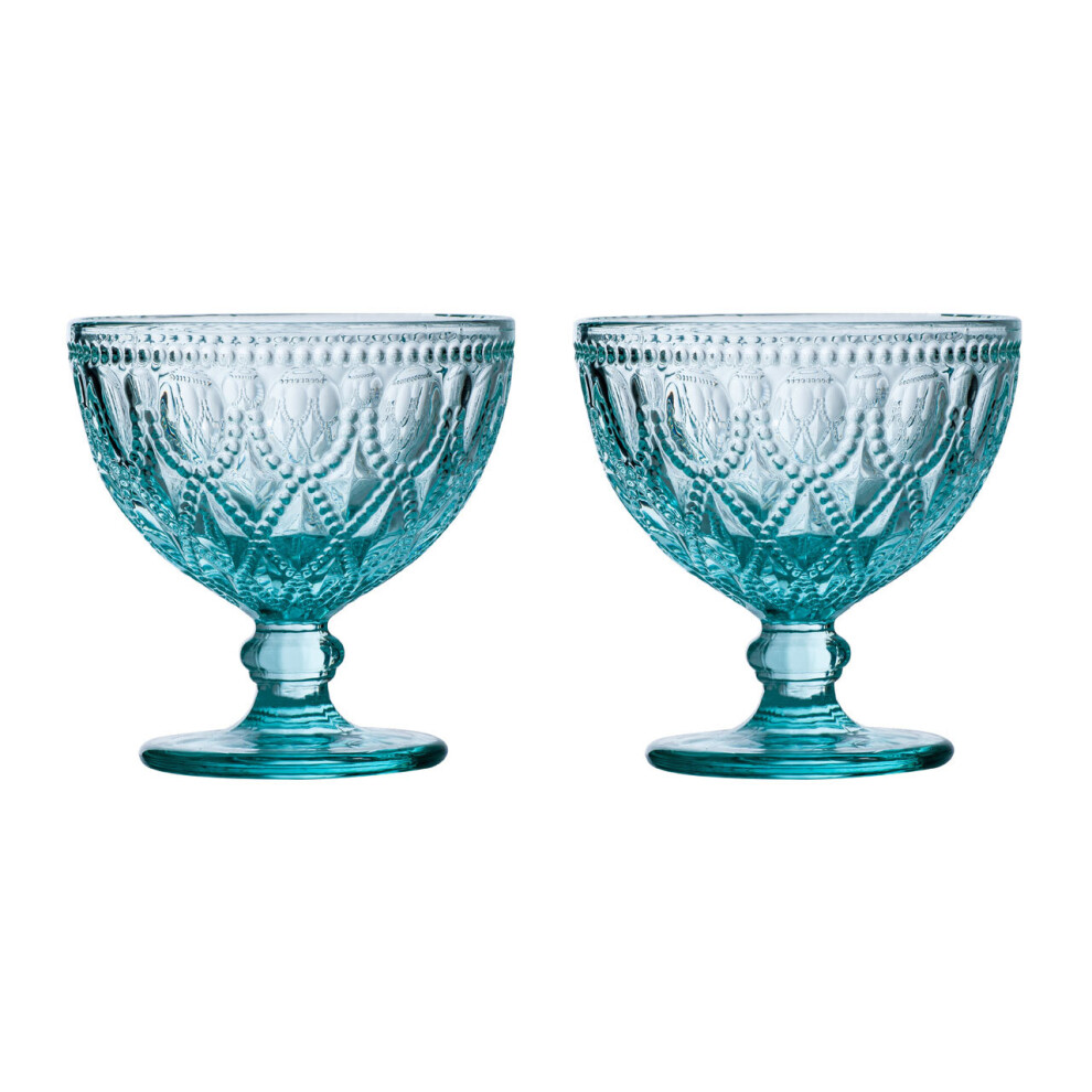 Premier Housewares Fleur Glass Sundae Dishes - Set Of 2 Blue