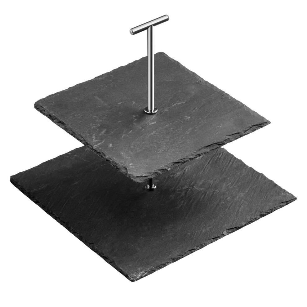 Premier Housewares Slate 2 Tier Square Cake Stand White/Dark