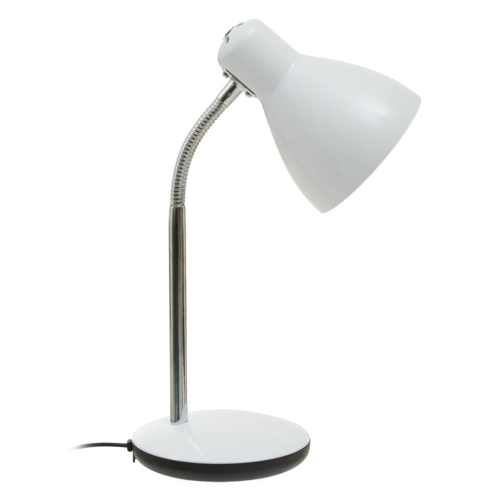 Premier Housewares Table Lamp For Work Desk, Desk Lamp With Conical Lamp Head, Long Lasting Iron Bedside Lamp White