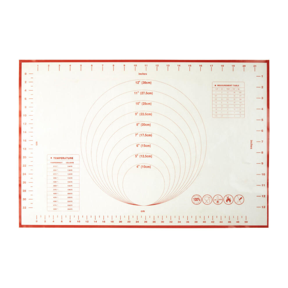 Premier Housewares Mimo Baking Mat, Silicone / Fiberglass Inner, Red Trim / Scale