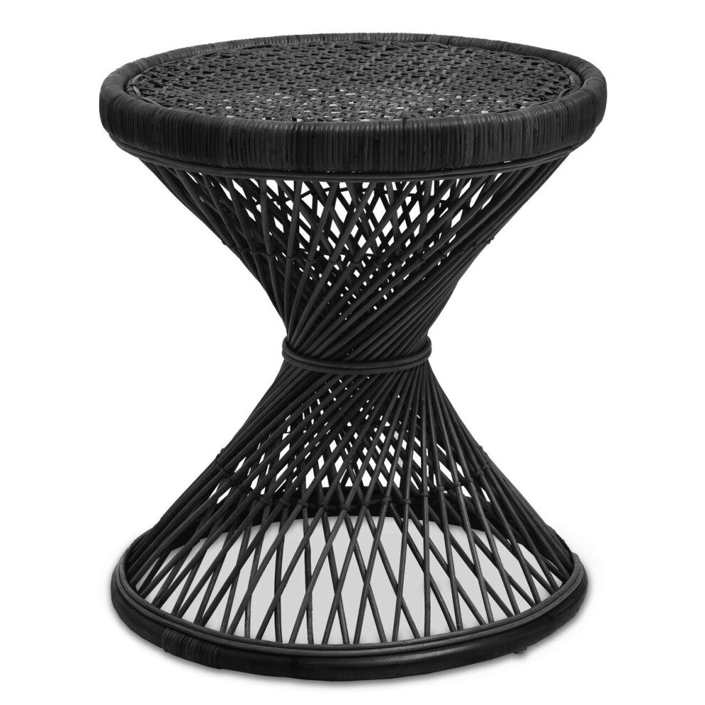 Premier Housewares Twist Design Black Finished Twisted Table, Sustainable Rattan Coffee Table, Durable Small Table For Bedroom