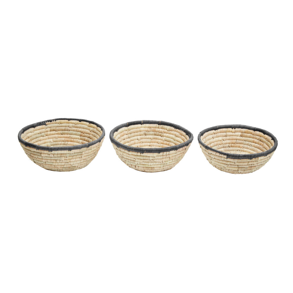 Lidi Set Of 3 Palm Leaf Baskets With Black Trim