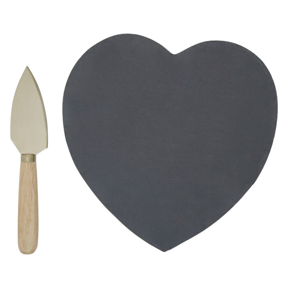 Premier Housewares Heart Slate Cheese Board With Knife Gold