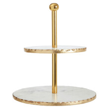 Premier Housewares 2 Tier White Marble / Gold Finish Cake Stand
