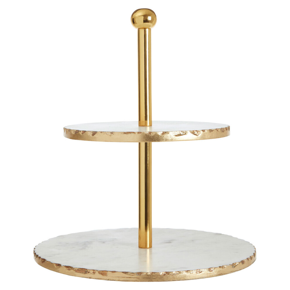 Premier Housewares 2 Tier White Marble / Gold Finish Cake Stand