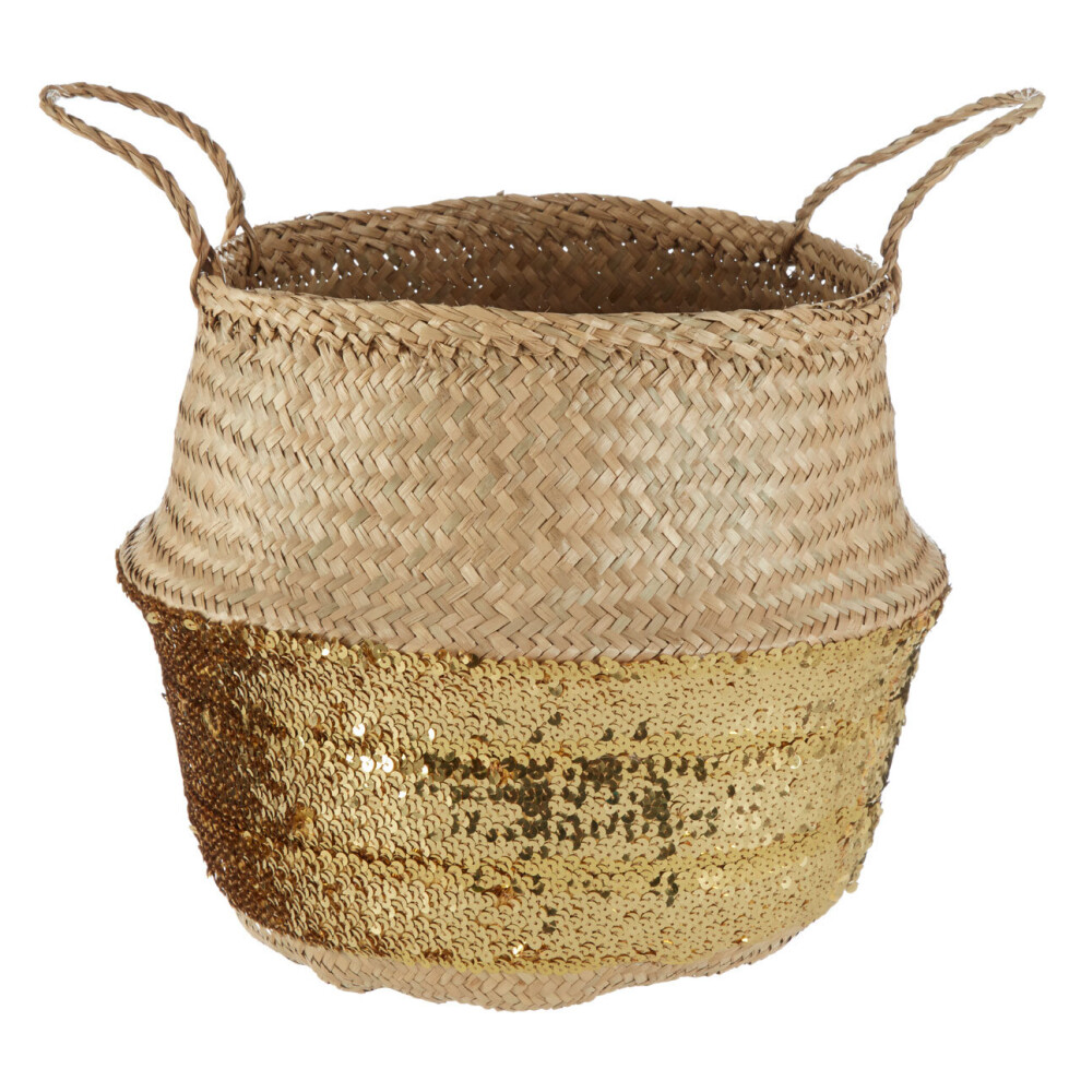 Premier Housewares Sequin Small Seagrass Basket Gold