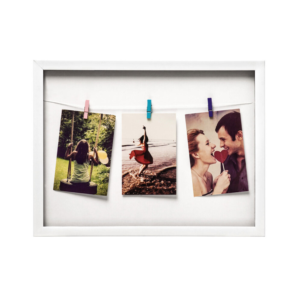 Premier Housewares Washing Line Plastic 3 Peg Photo Frame White