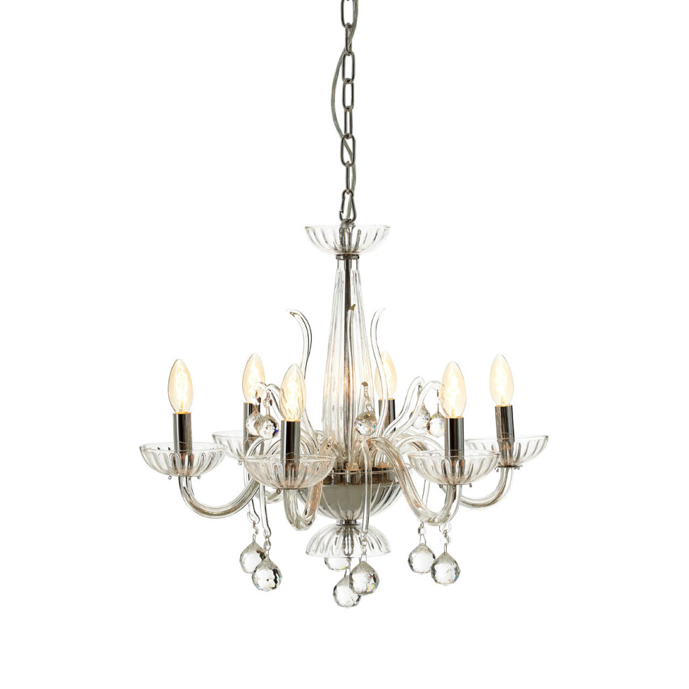 Premier Housewares Murano 6 Bulb Clear Crystal Chandelier