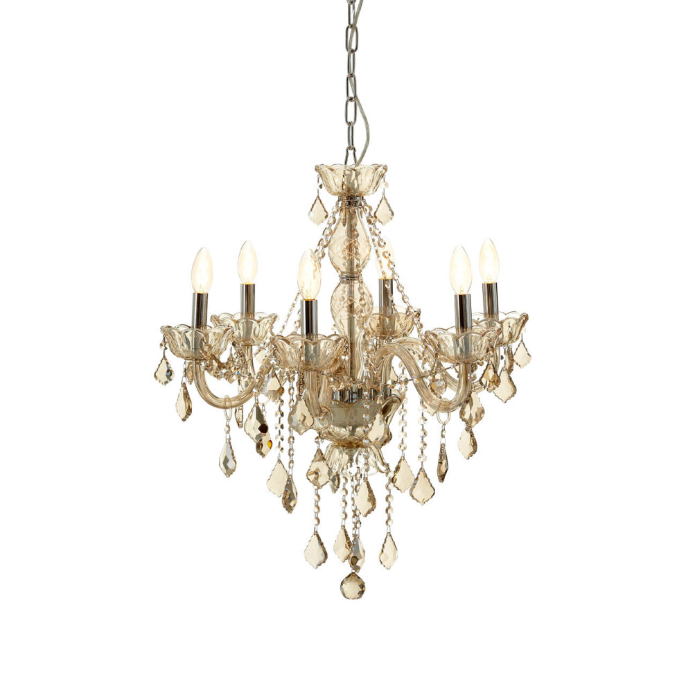 Premier Housewares Murano 8 Bulb Chrome/Cognac Glass Chandelier