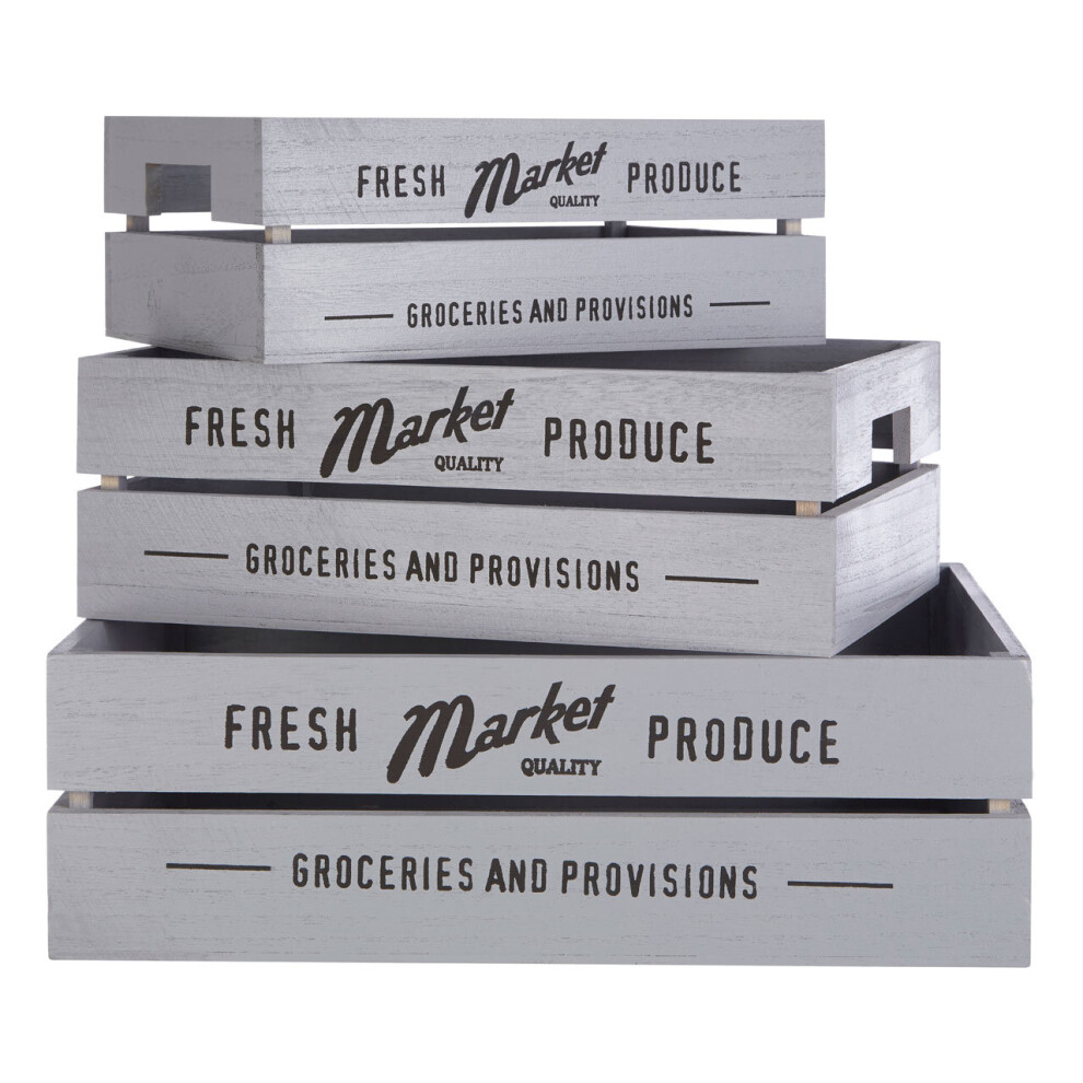 Premier Housewares Rustic Provisions Crates - Set Of 3 Grey
