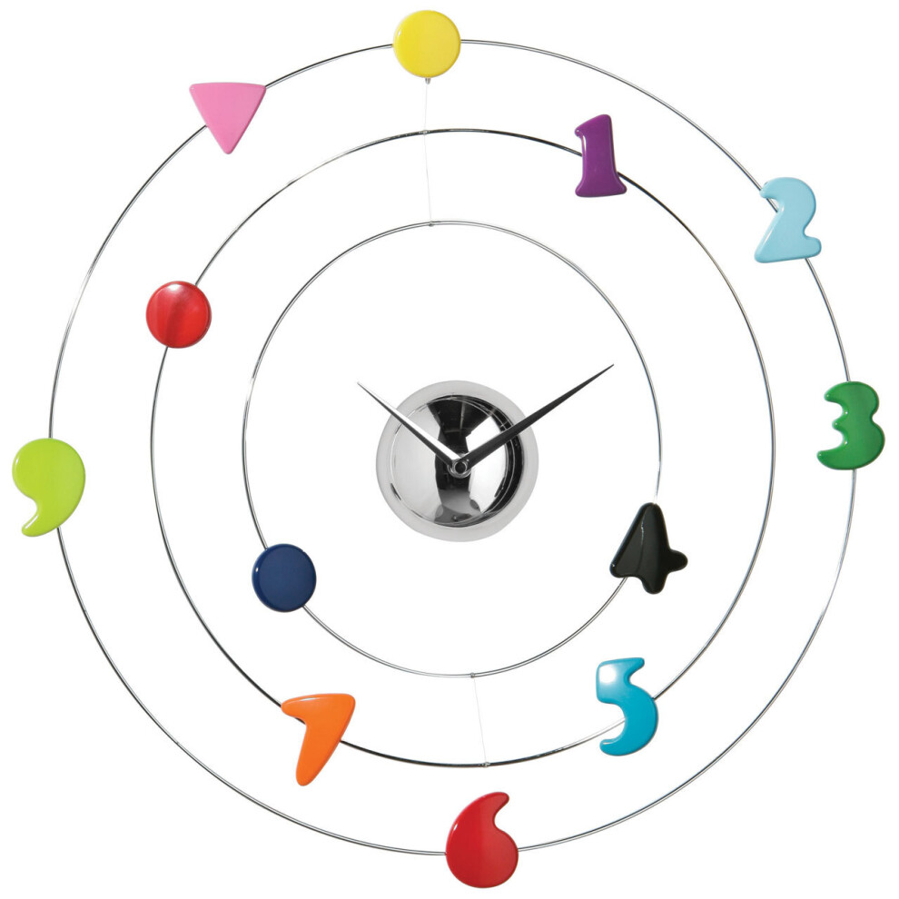 Premier Housewares Multi Coloured Numbers Chrome Wall Clock