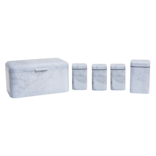 Premier Housewares 5 Pc Marble Effect Kitchen Storage Set, Kitchen Storage Set, 5 Piece Kitchen Canister Set, Metal Canisters